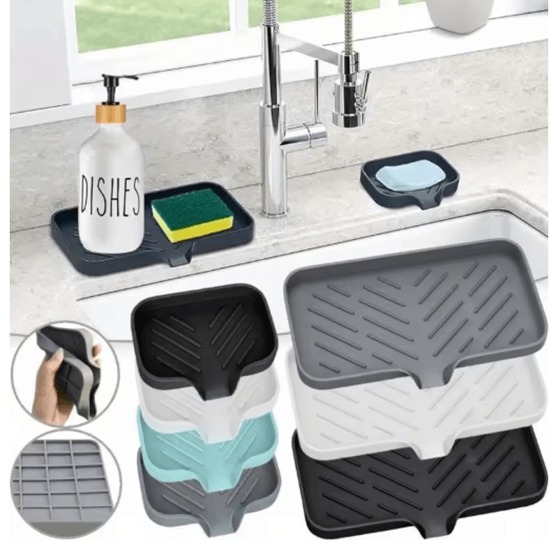 Silicone Sink Tray With Drain For Soap Sponge And Brush Storage 9