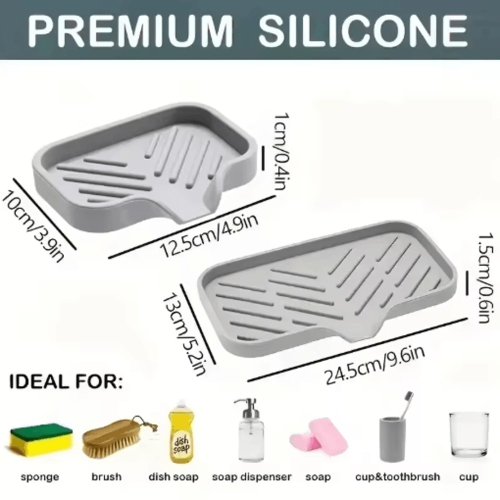 Silicone Sink Tray With Drain For Soap Sponge And Brush Storage 5