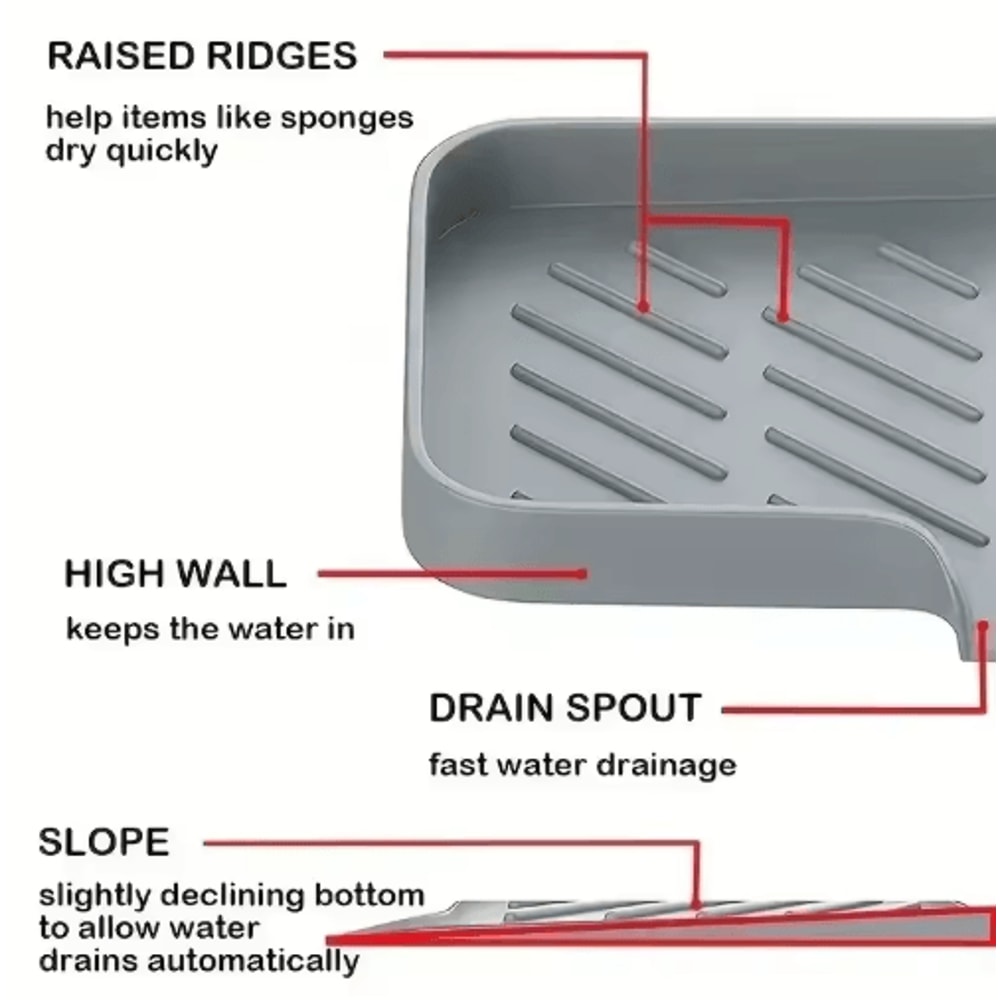 Silicone Sink Tray With Drain For Soap Sponge And Brush Storage 6