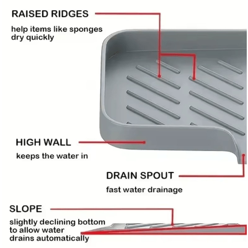 Silicone Sink Tray With Drain For Soap Sponge And Brush Storage 6