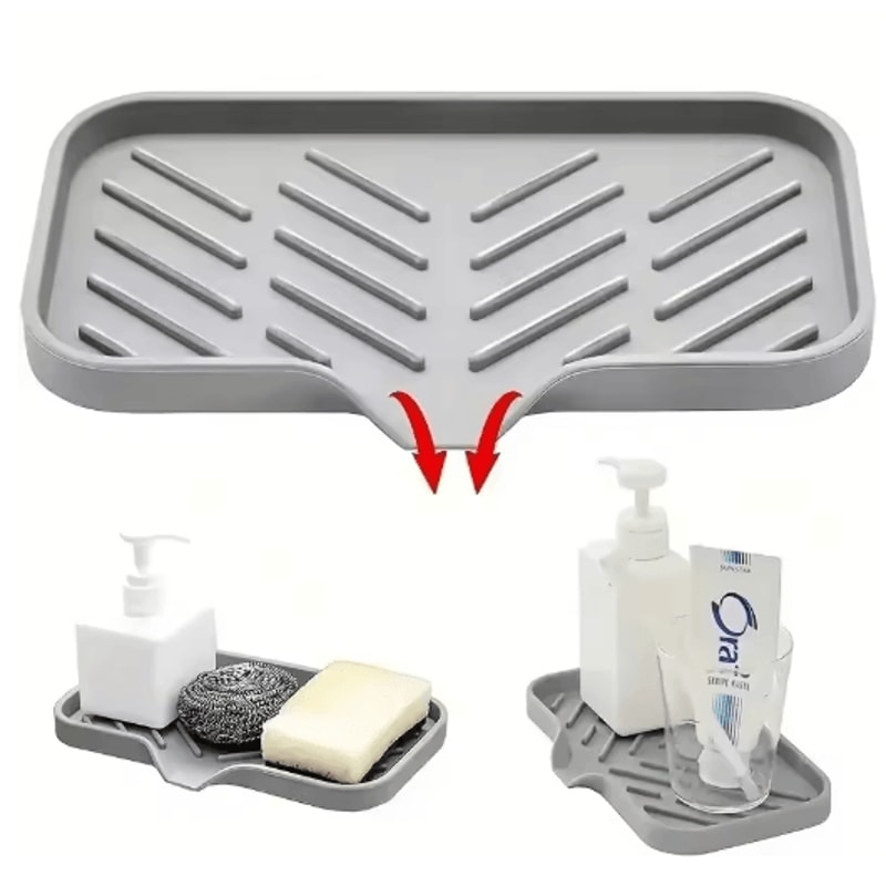 Silicone Sink Tray With Drain For Soap Sponge And Brush Storage 7
