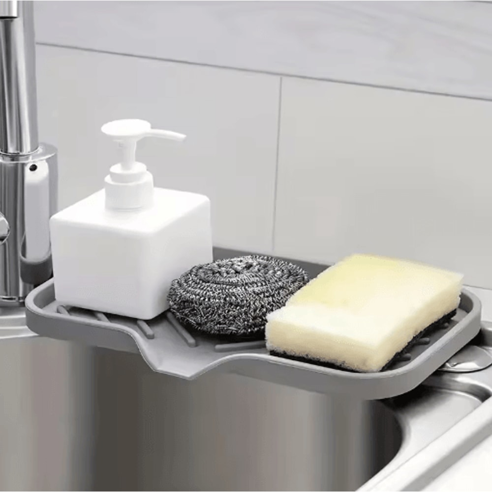 Silicone Sink Tray With Drain For Soap Sponge And Brush Storage 0