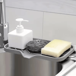 silicone sink tray with drain for soap sponge and brush storage