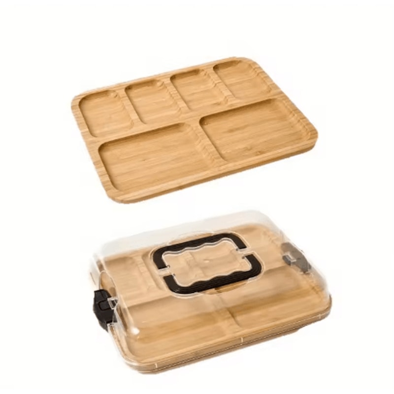 Natural Bamboo Cheese Tray With Snap On Acrylic Lid Elegant Charcuterie Platter 1