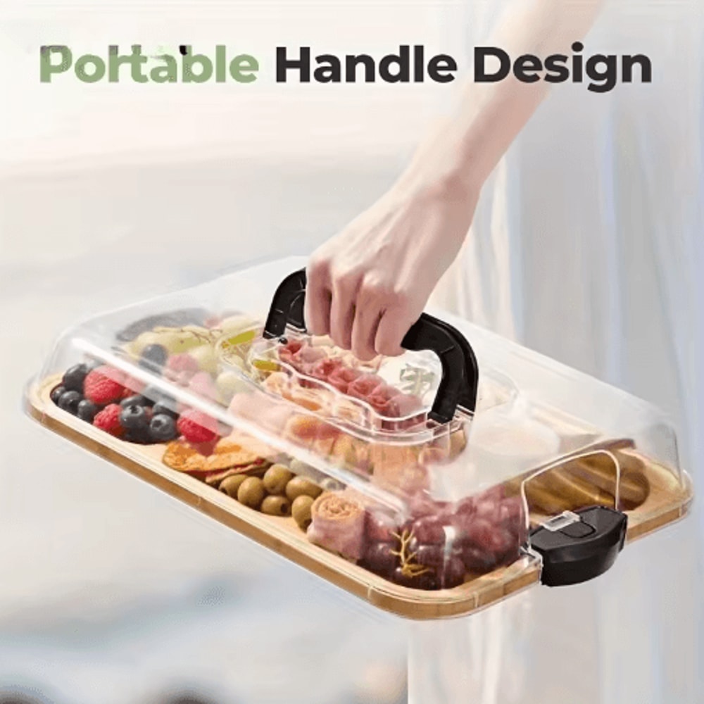 Natural Bamboo Cheese Tray With Snap On Acrylic Lid Elegant Charcuterie Platter 2