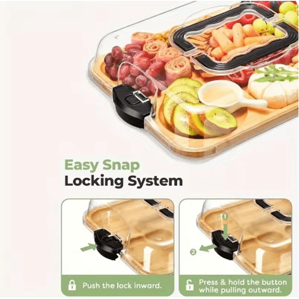 Natural Bamboo Cheese Tray With Snap On Acrylic Lid Elegant Charcuterie Platter 3