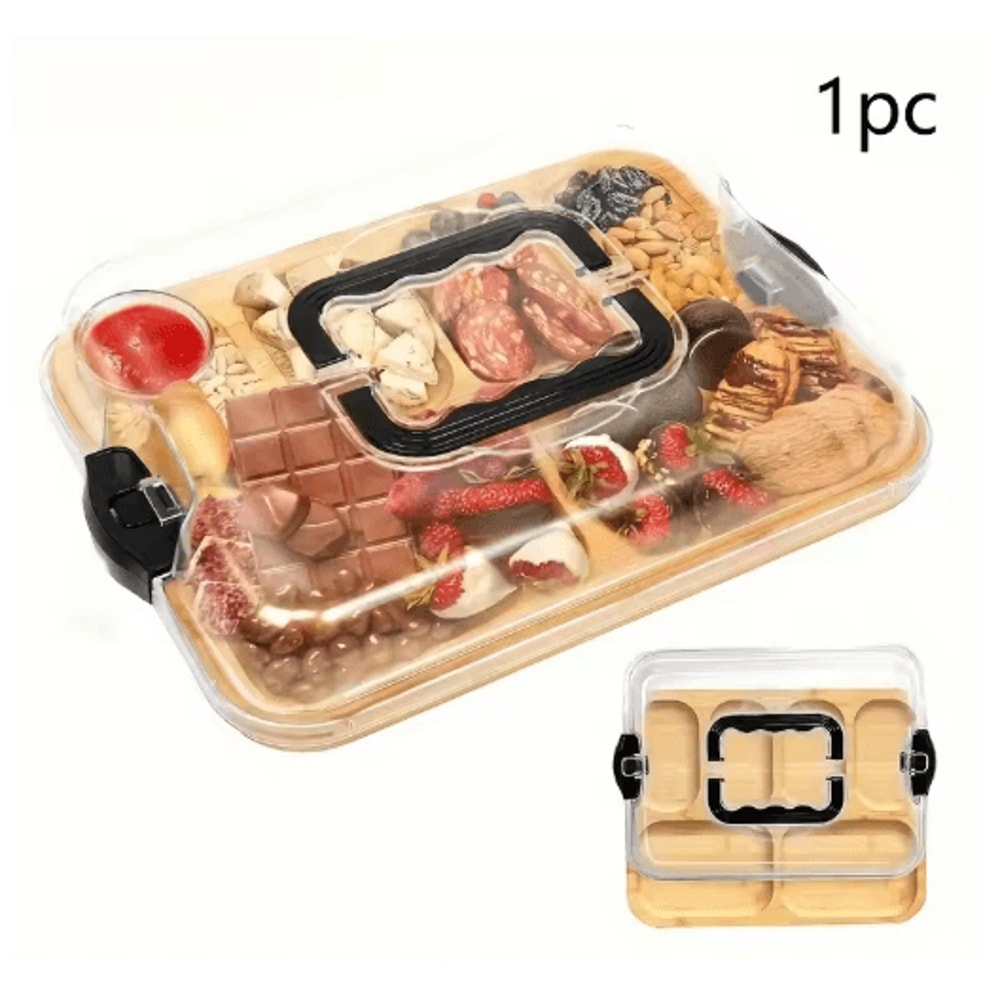 Natural Bamboo Cheese Tray With Snap On Acrylic Lid Elegant Charcuterie Platter 5