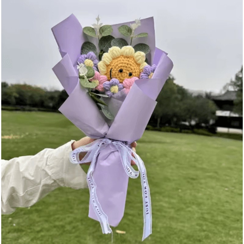 Handmade Crochet Sunflower Bouquet Bright Artificial Flowers For Lasting Joy 1 To 2 Pcs 2