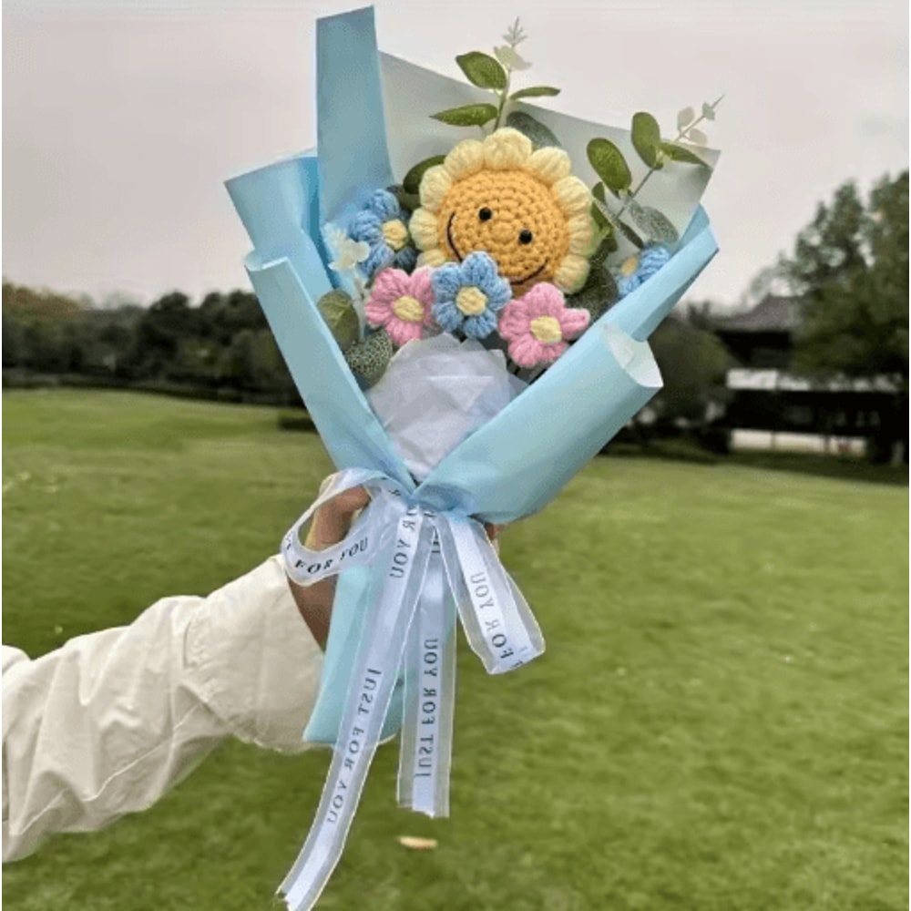 Handmade Crochet Sunflower Bouquet Bright Artificial Flowers For Lasting Joy 1 To 2 Pcs 6