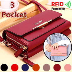 fashionable rfid crossbody bag – mobile phone bag, card wallet & coin purse in one