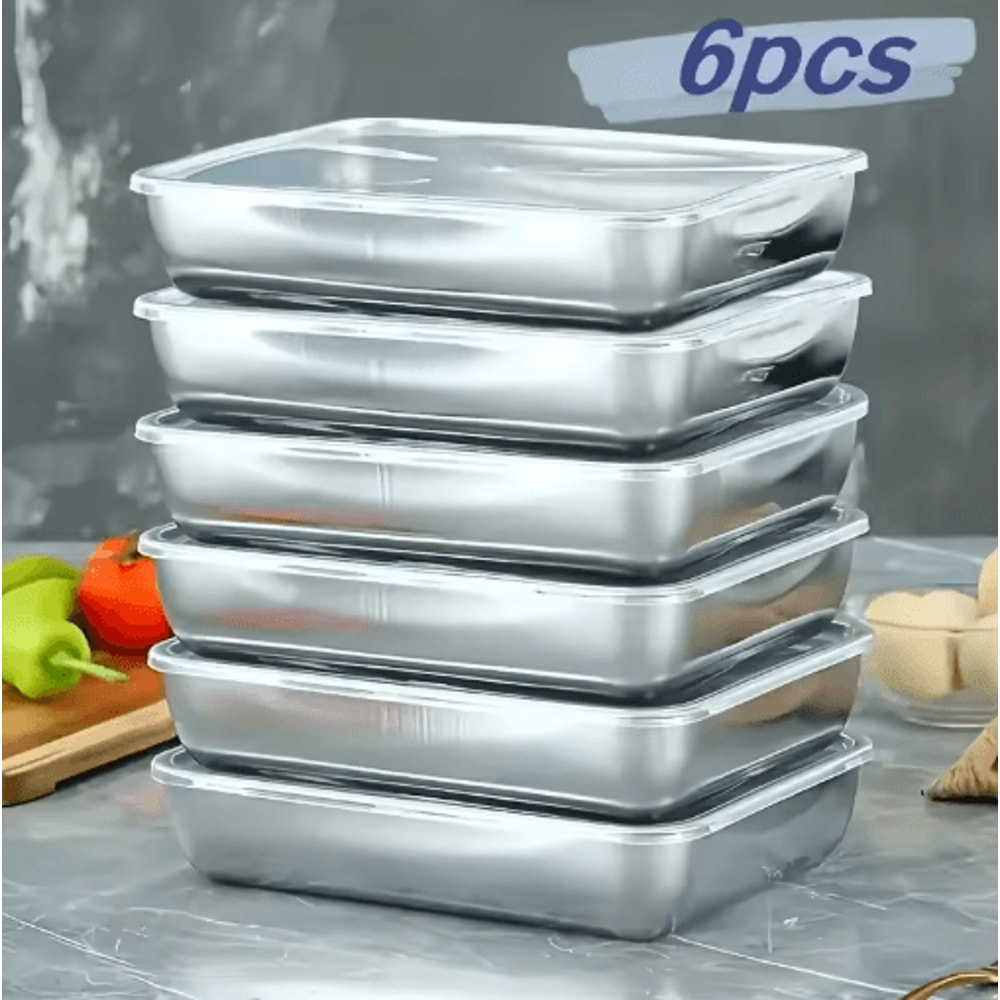 6 Piece Stainless Steel Food Storage Container Set Large Capacity Kitchen Essentials 0