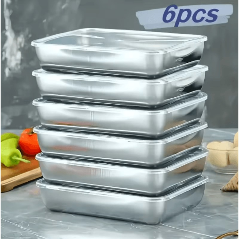 6 Piece Stainless Steel Food Storage Container Set Large Capacity Kitchen Essentials 0
