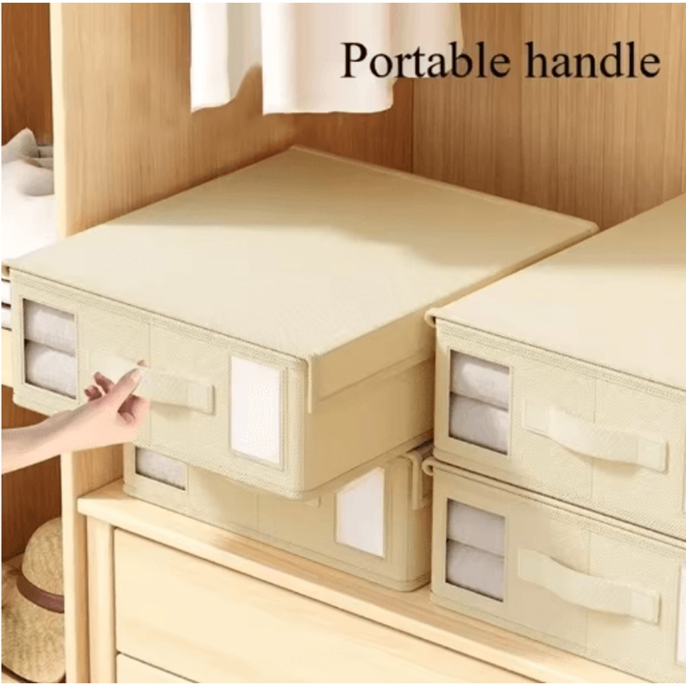 Foldable Thick Fabric Bedding Storage Box Zippered Organizer With Window For Sheets Blankets Clos 0