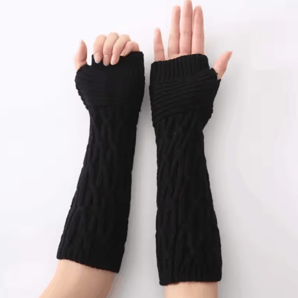 Womens Fingerless Knit Gloves Goth Punk Winter Arm Warmers 1