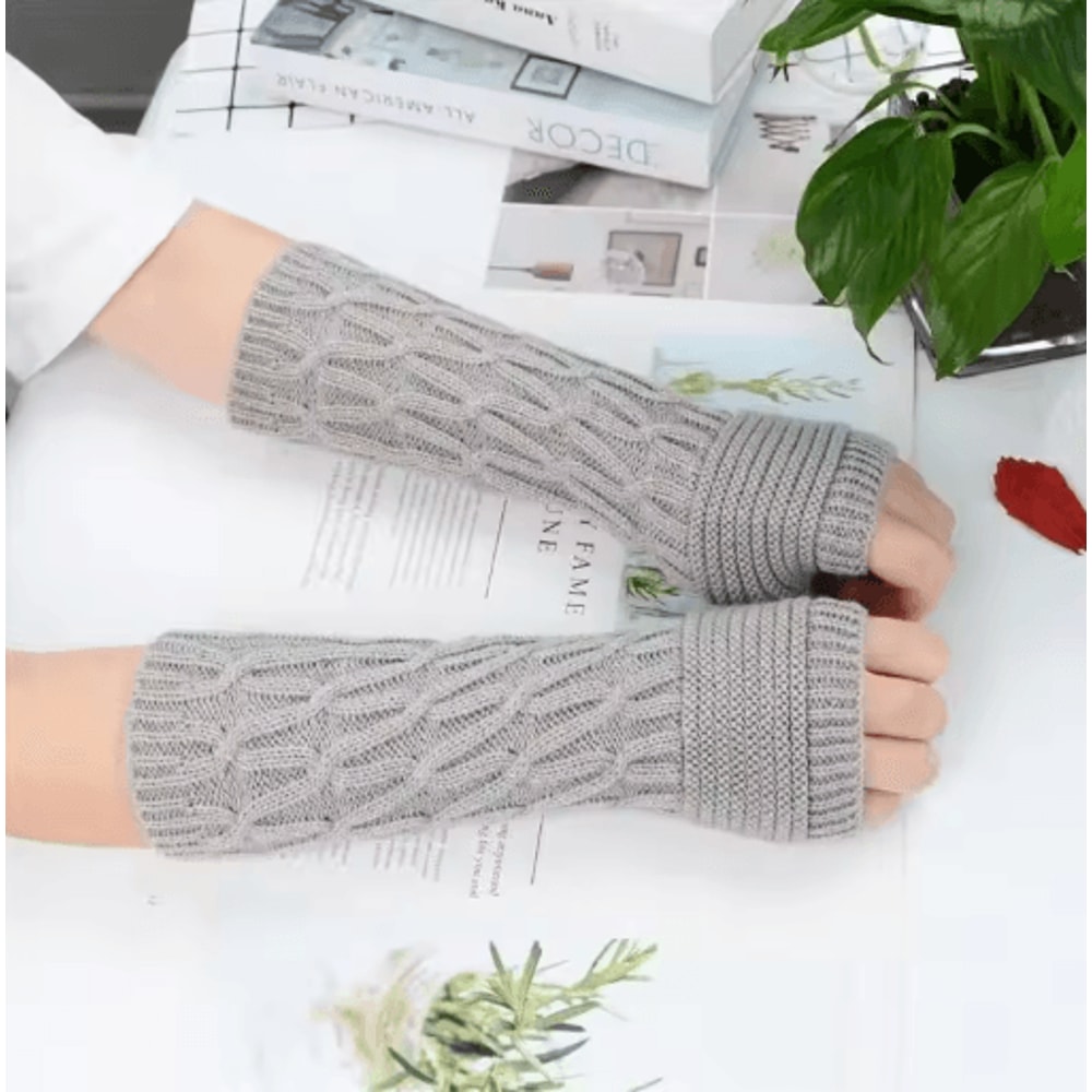 Womens Fingerless Knit Gloves Goth Punk Winter Arm Warmers 3