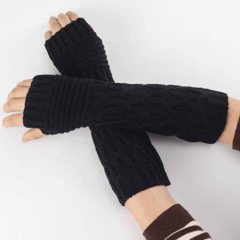Womens Fingerless Knit Gloves Goth Punk Winter Arm Warmers 0