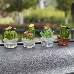 cute transparent cactus car dashboard ornaments 4 piece decorative set