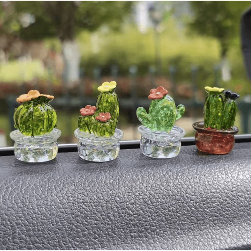 Cute Transparent Cactus Car Dashboard Ornaments 4 Piece Decorative Set 0