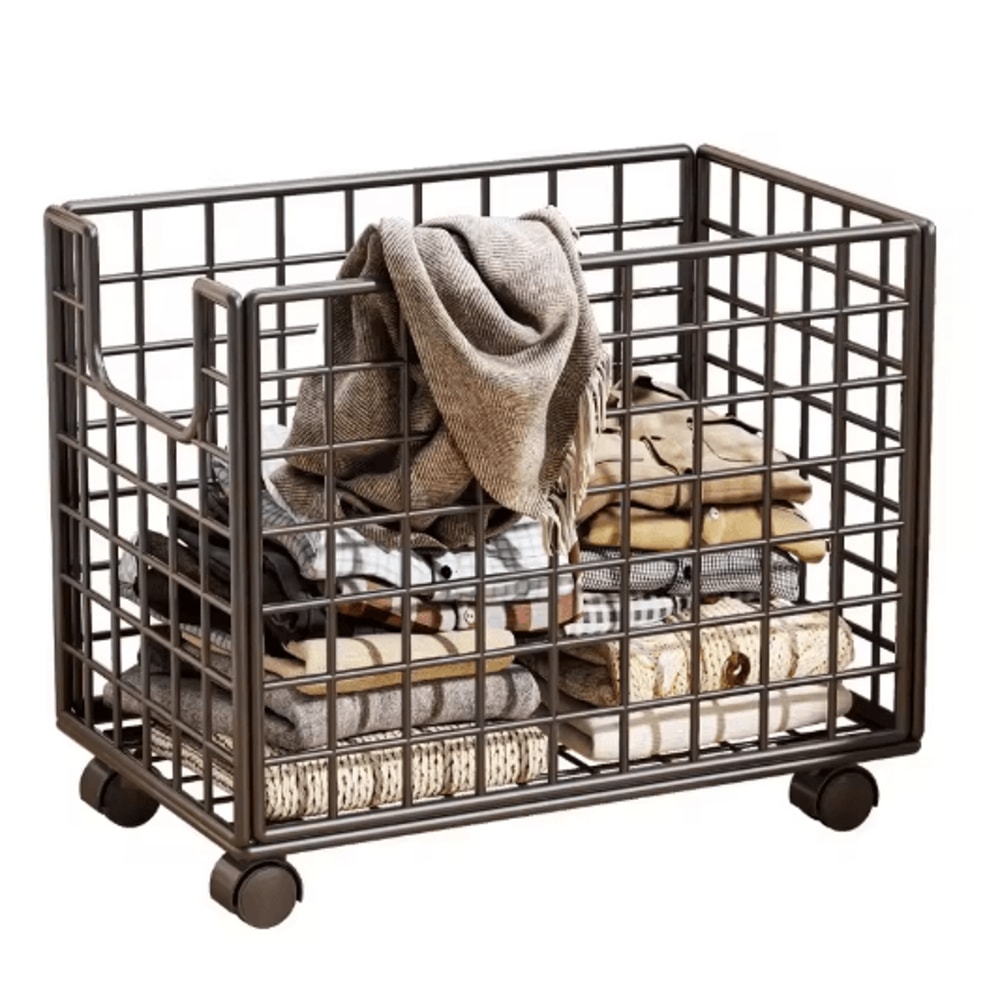 Metal Rolling Storage Basket With Wheels Multi Purpose Home Organizer 1