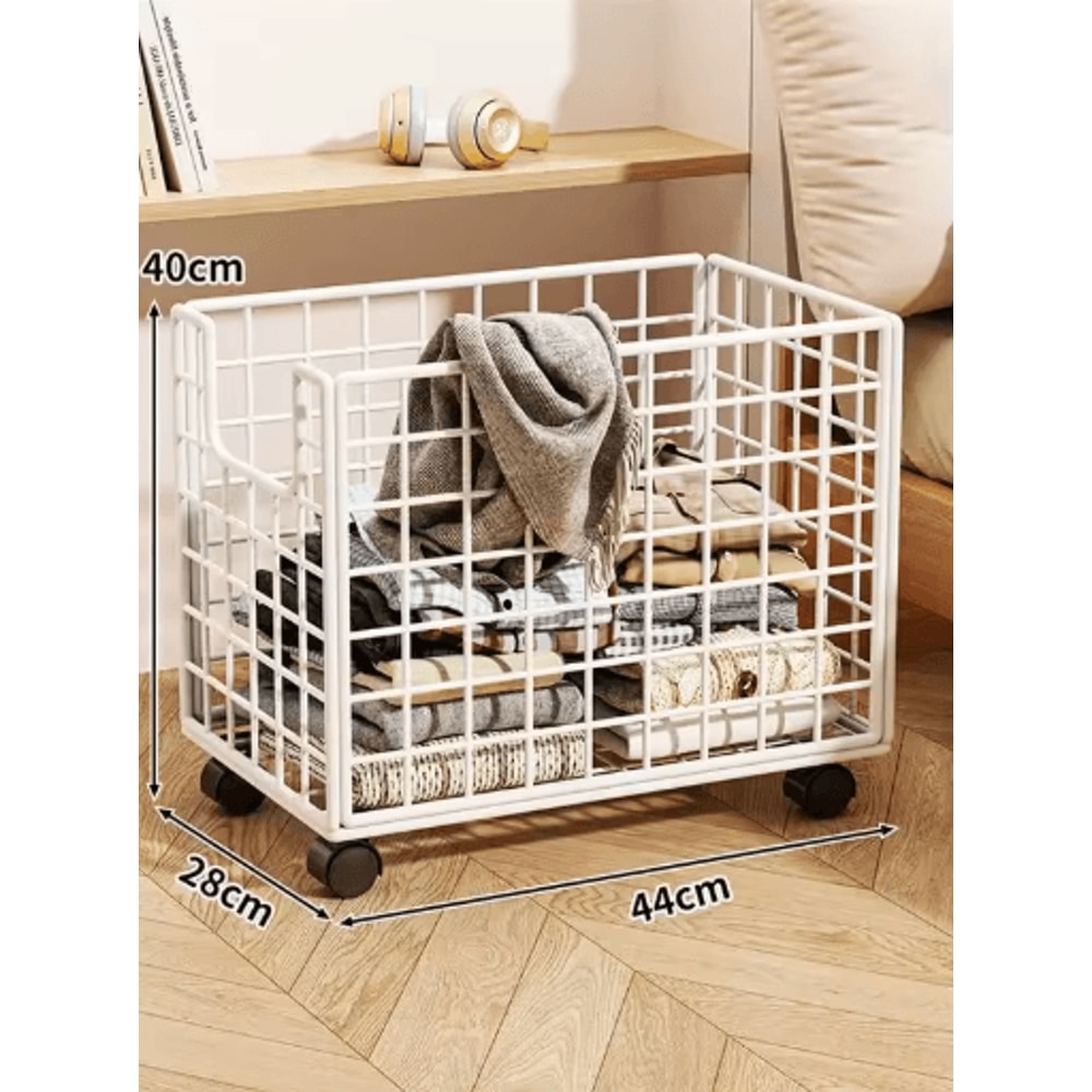 Metal Rolling Storage Basket With Wheels Multi Purpose Home Organizer 2