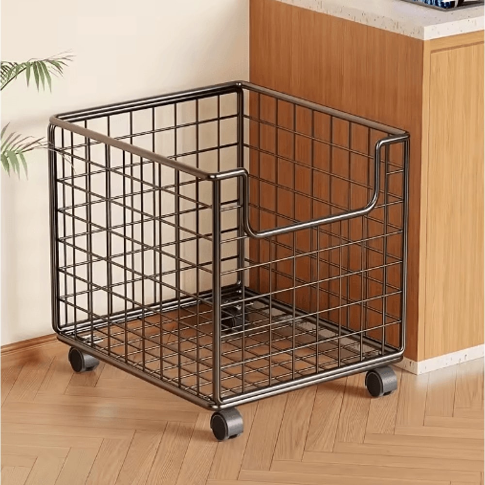 Metal Rolling Storage Basket With Wheels Multi Purpose Home Organizer 4