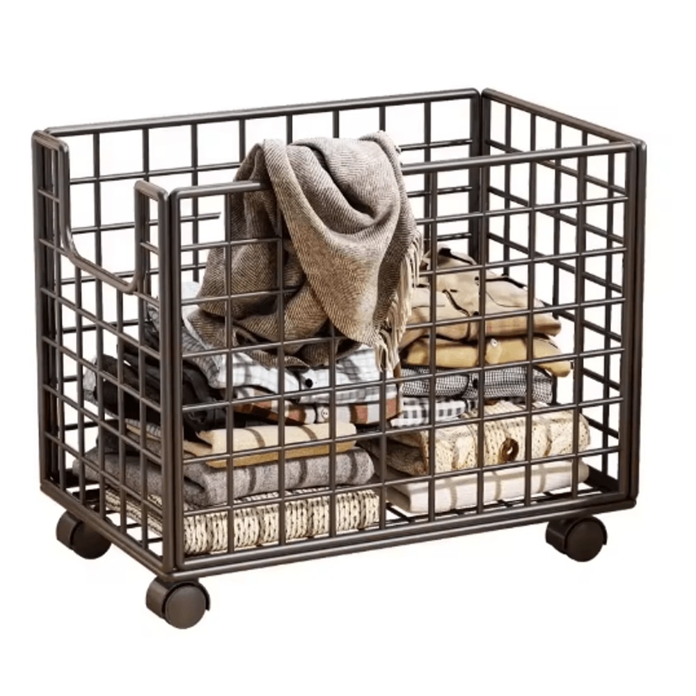 Metal Rolling Storage Basket With Wheels Multi Purpose Home Organizer 6