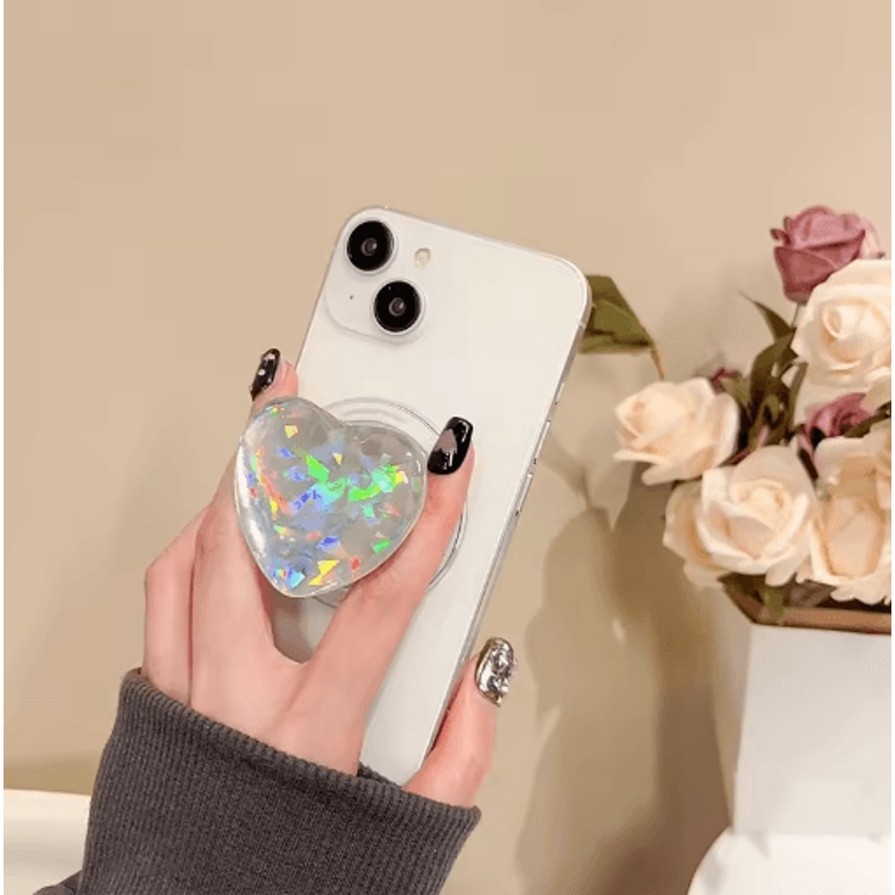 Laser Glass Heart Magnetic Phone Grip Universal MagSafe Holder Stand For IPhone Samsung 4