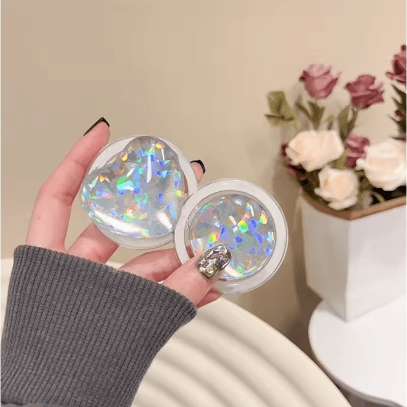 Laser Glass Heart Magnetic Phone Grip Universal MagSafe Holder Stand For IPhone Samsung 6