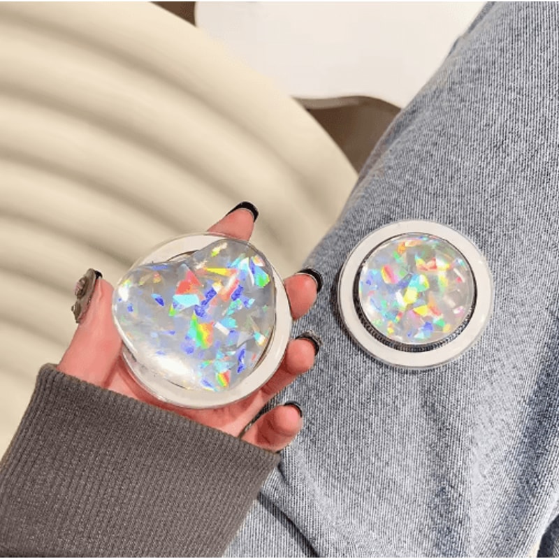 Laser Glass Heart Magnetic Phone Grip Universal MagSafe Holder Stand For IPhone Samsung 7