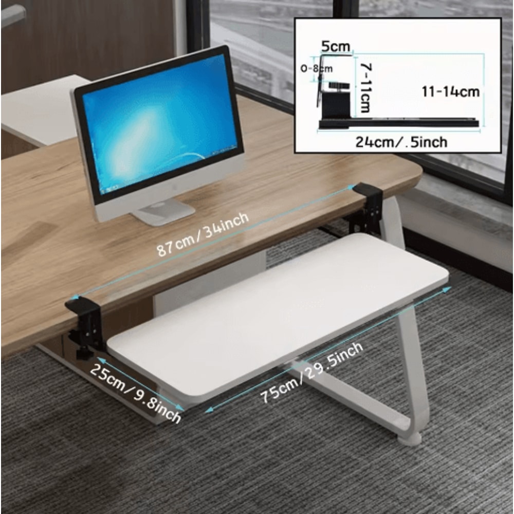Clamp On Ergonomic Sliding Keyboard Tray Retractable Under Desk Platform 6