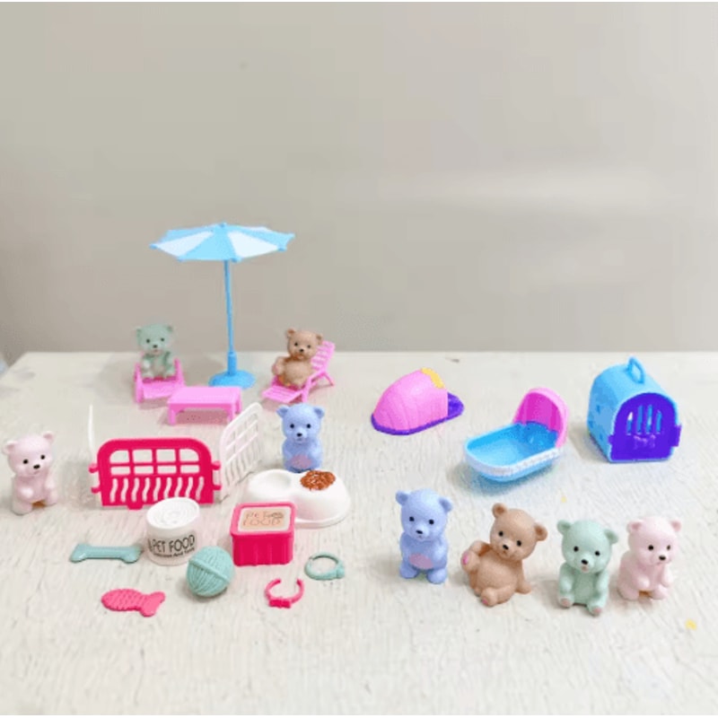 Childrens Play House Scene Toy Set With Teddy Bear And Pet Bathroom Accessories 6