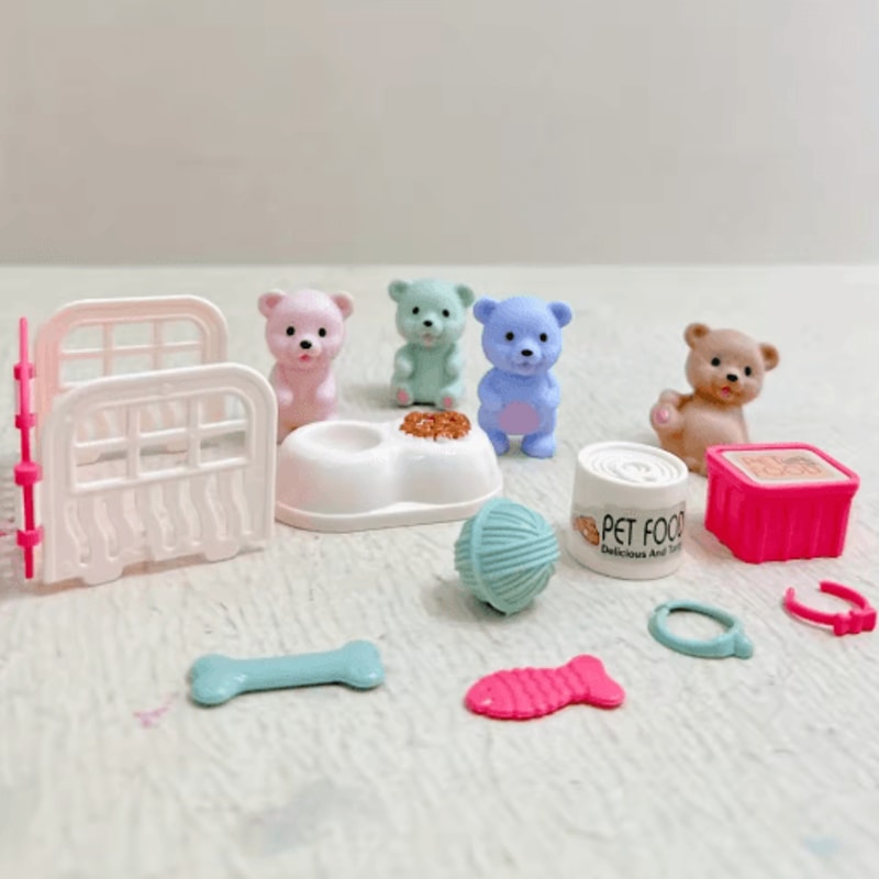 Childrens Play House Scene Toy Set With Teddy Bear And Pet Bathroom Accessories 7