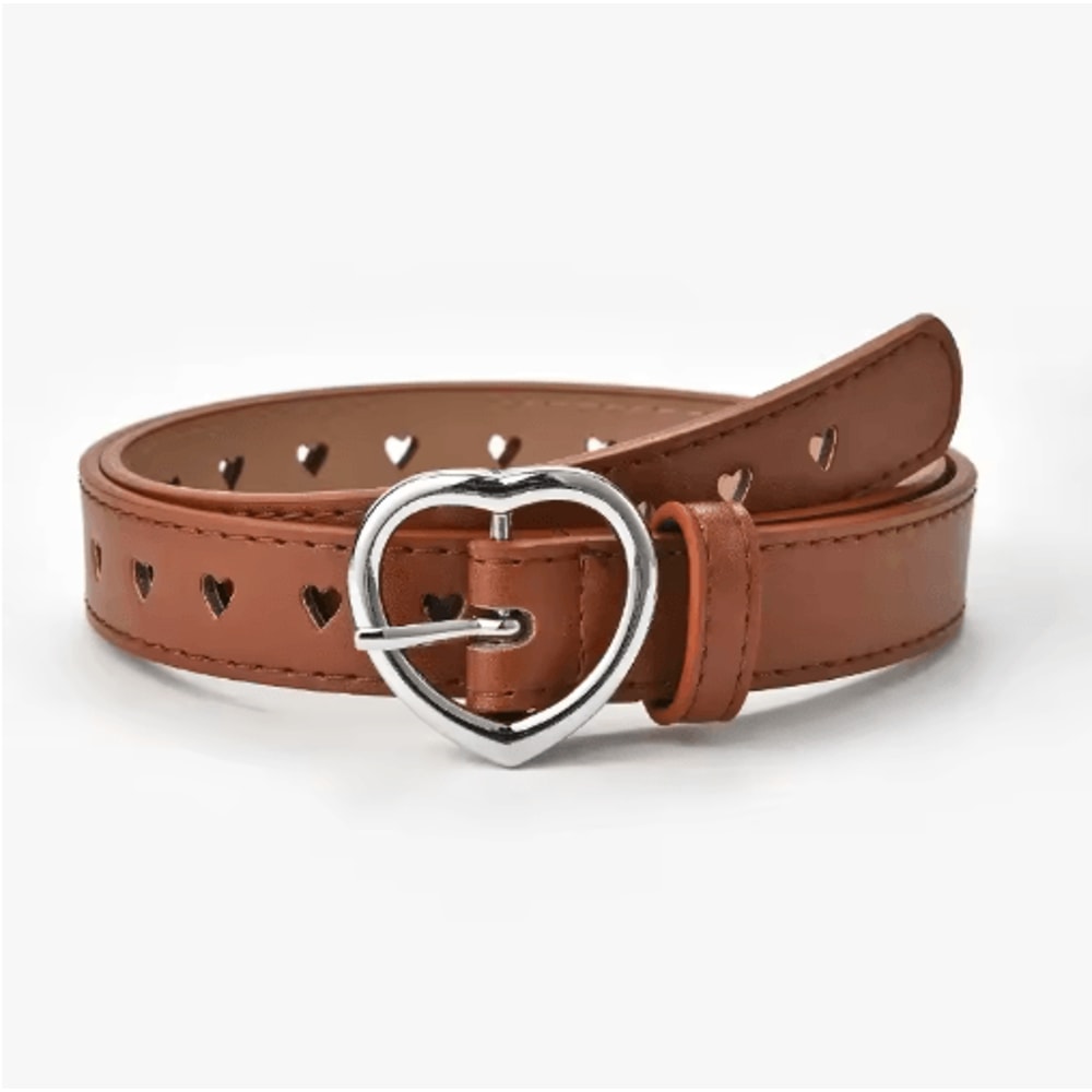 Childrens Faux Leather Belt Cute Peach Heart Buckle Waistband For Girls 4