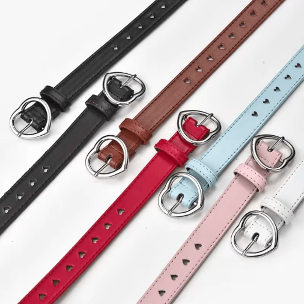 Childrens Faux Leather Belt Cute Peach Heart Buckle Waistband For Girls 0