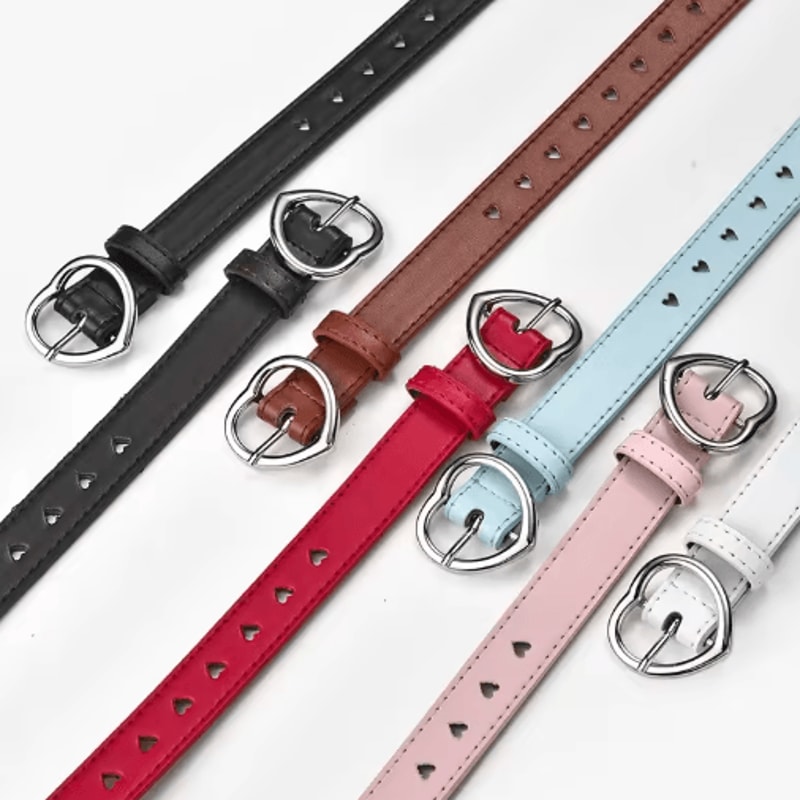 Childrens Faux Leather Belt Cute Peach Heart Buckle Waistband For Girls 0