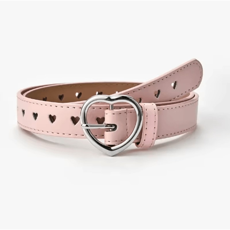 Childrens Faux Leather Belt Cute Peach Heart Buckle Waistband For Girls 9