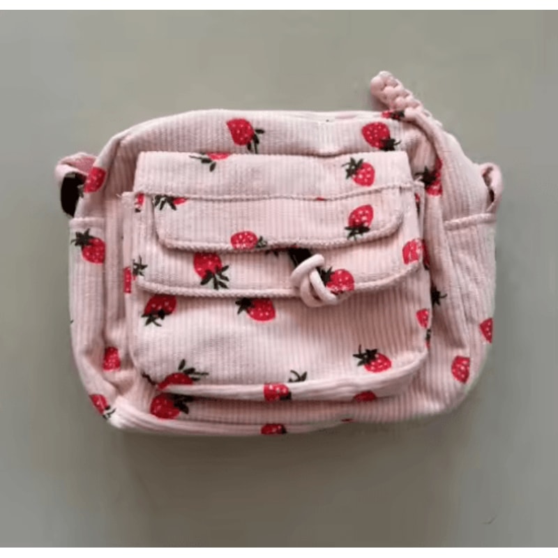 Corduroy Shoulder Bag For Girls Simple Solid Color School Style Messenger Bag 1