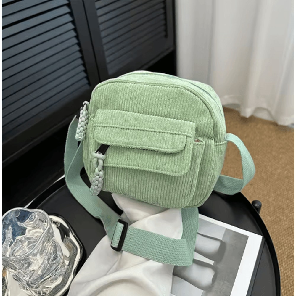 Corduroy Shoulder Bag For Girls Simple Solid Color School Style Messenger Bag 2