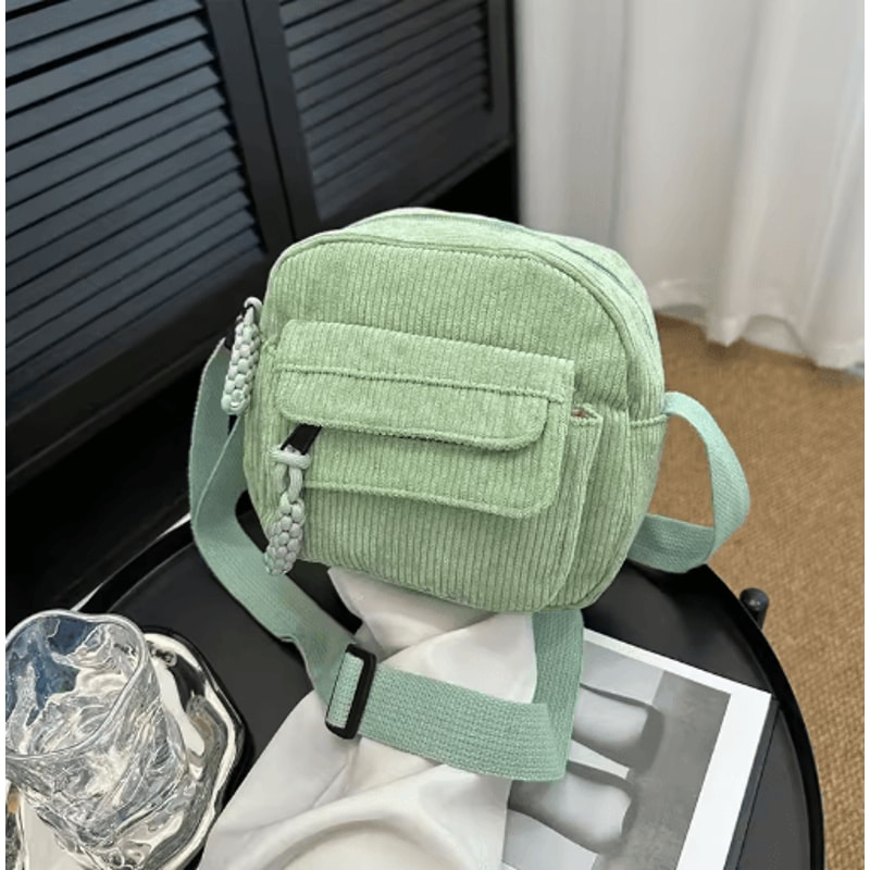 Corduroy Shoulder Bag For Girls Simple Solid Color School Style Messenger Bag 2