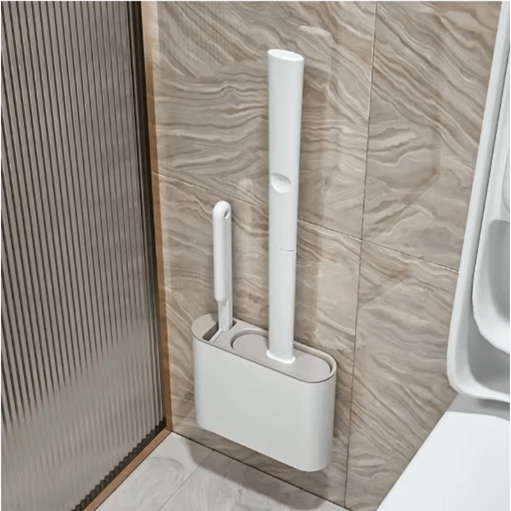 Silicone Toilet Brush Set Flat Head Flexible WallMounted Toilet Bowl Cleaner 0