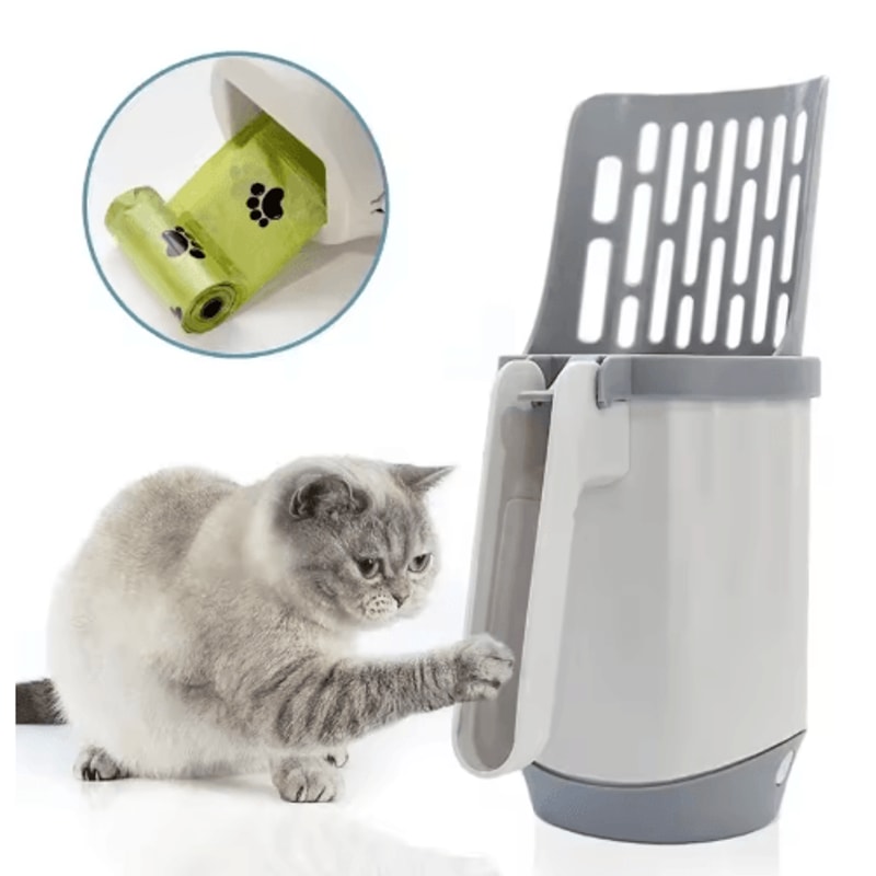 Cat Litter Scoop With Refill Bags Easy Clean Pet Waste Shovel 0