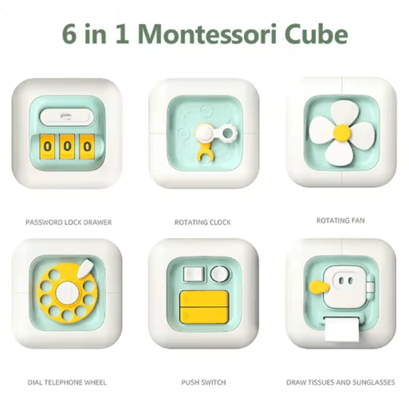 6in1 Montessori Sensory Busy Board Drawer Cube Educational Skill Toy For Toddlers 7