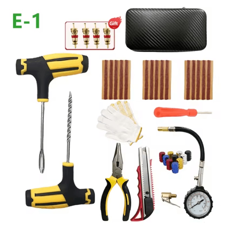 Car Tire Repair Kit With Studding Tool Rubber Strips GlueFree Puncture Plug Set 1