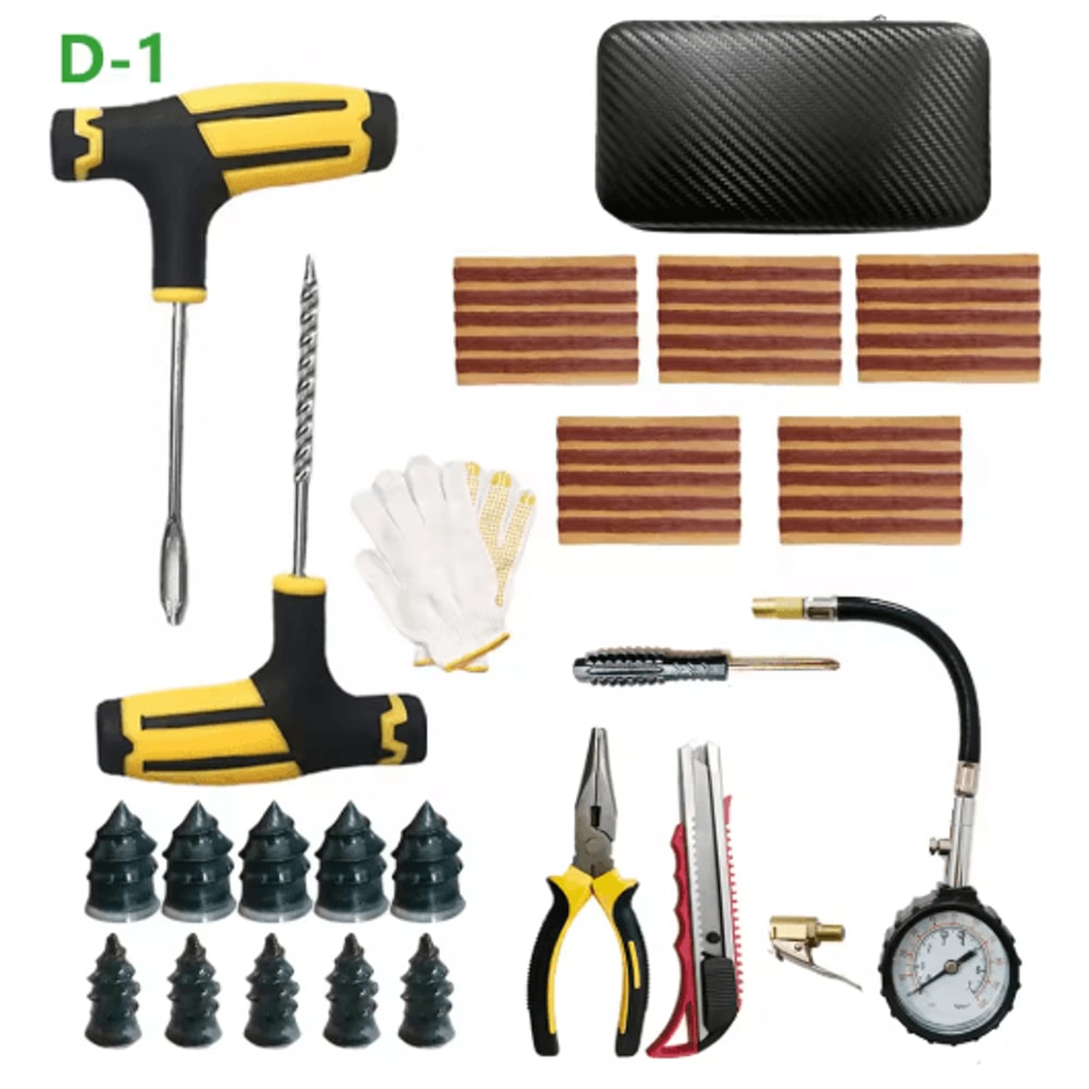 Car Tire Repair Kit With Studding Tool Rubber Strips GlueFree Puncture Plug Set 2