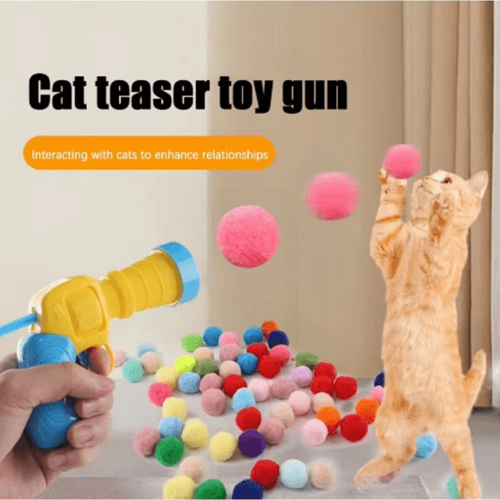Interactive Cat Launch Toy Mini Shooting Launcher With Plush Ball For Kitten Training 0