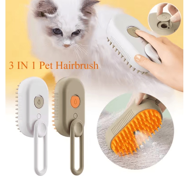 3in1 Electric Pet Steam Brush Spray Massage Grooming Comb For Cats Dogs 0