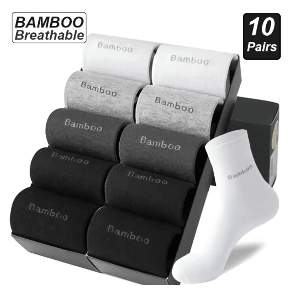 Mens Bamboo Fiber Socks 10 Pair Breathable Antibacterial Casual And Business Set EU 38 46 0