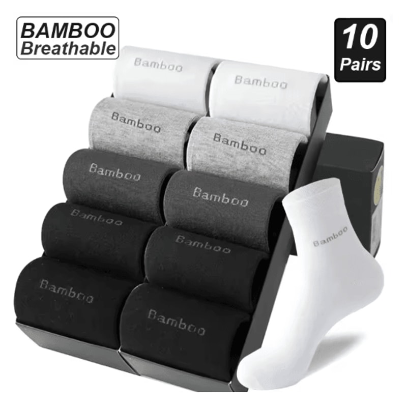 Mens Bamboo Fiber Socks 10 Pair Breathable Antibacterial Casual And Business Set EU 38 46 0