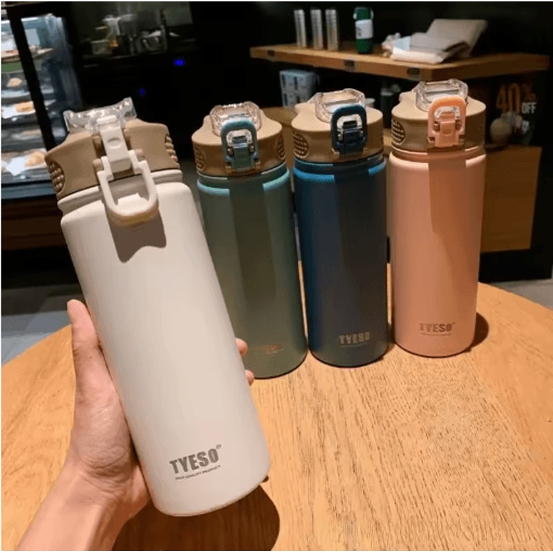TYESO Stainless Steel Thermos Bottle With Straw 600ml 750ml Thermal Mug 0