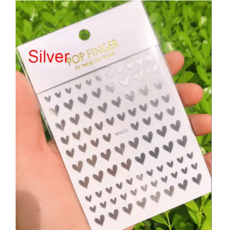 3D Nail Art Stickers Set Love Hearts Stars And Clouds French Tip Decals 10